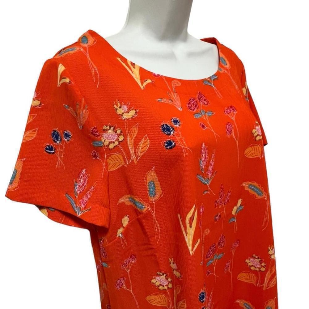 JNY Women’s Vibrant Orange Floral Scoop Neck Split Hem Blouse, Size Large - Picture 7 of 13
